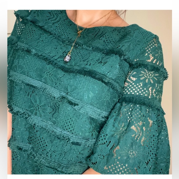Anthropologie Skies are Blue Emerald Green Lace Top medium - Picture 1 of 6